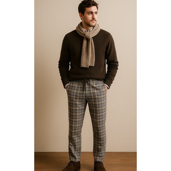 H&M Men’s Plaid Drawstring Trousers Pants Small - Picture 1 of 6